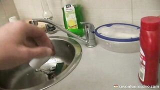 Masturbating on the kitchen sink