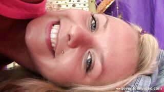 Blonde girl stuffing her pussy