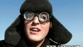 Blonde girl showing off