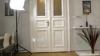 Brunette babe in hotpants showing off her fine ass