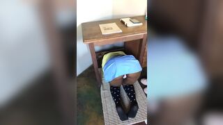 Sexy Hot Lady Got Stuck Under the Table