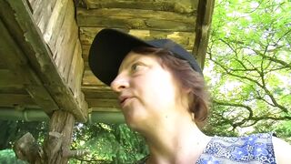 Slimy fuck with Helga 57 in the garden and the neighbors watch curiously