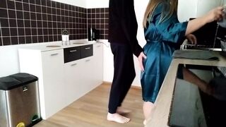 Mother-in-law's hairy pussy wants son-in-law's hot cum in the kitchen