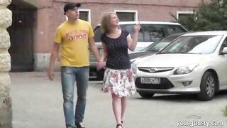 Busty brunette babe on the couch getting eaten out