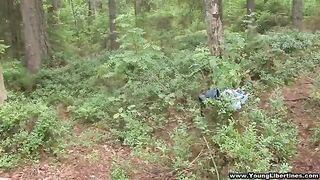 College couple in the wild woods