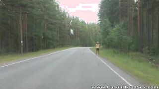 Hitchhiker fucked in the woods