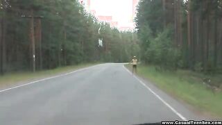 Hitchhiker fucked in the woods