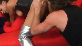 Big titted brunette mistress Chyanne Jacobs taking her slave's giant penis