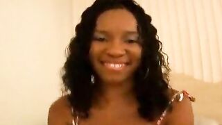 Curly haired young black girlfriend Shayla Banks toying her petite brown pussy upskirt