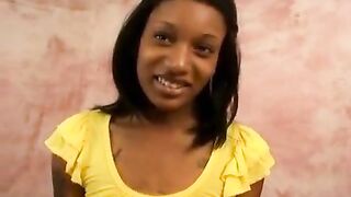 Sweety young black girlfriend Juccy stripping yellow top and showing her tiny breasts