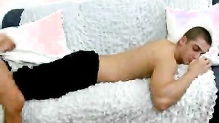 Pigtailed blond teenage girlfriend Bryana massaging and kissing her boyfriend