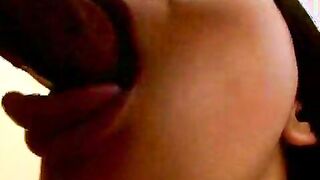 Raven haired teenie girlfriend Abigail licking and sucking a giant prick with lust