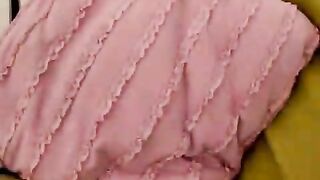 Smiling blonde young girlfriend Angy teasing with her hot body on the couch