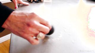 Classy MILF with big tits gets dirty with hot brunette