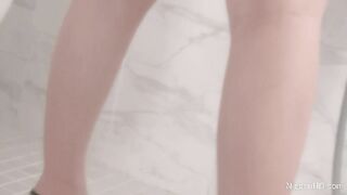 Cute Japanese teen shaves her hairy pussy then masturbates