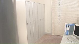 Sexy secretary dominates the cock with her feet and mouth