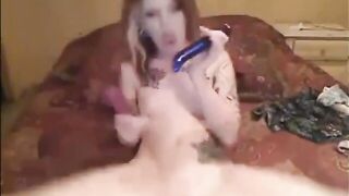 Emo girl sucks and masturbates toy on webcam