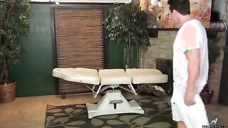 Seductive blonde cougar goes in for a relaxing massage but ends up with her lips wrapped around a thick cock and her bald snatch bouncing its way to orgasmic bliss