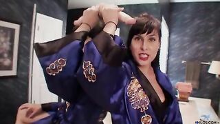 Horny mom getting ready for bed helps herself relax by sliding a dildo into her furry pussy and fucking it all the way to creamy orgasm