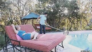 Bigtit mature mom gets her enormous nipples suckled by the pool guy and takes his creamy load deep in her fucked pussy