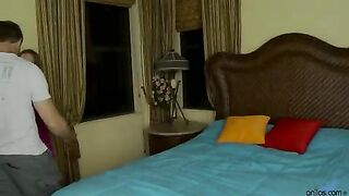 Hot petite milf shows off her oral skills and gets handprints on her ass while she gets reamed with a big dick and ends up with a mouthful of jizz