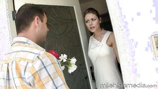 Velicity opens the door to Ralph, her daughter's boyfriend