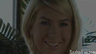 Young Blonde Sasha Von fingers her ass