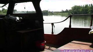 Naughty lesbians doing a 69 on the boat