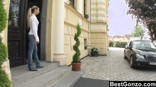 He watches her draining balls and fuckis her ass