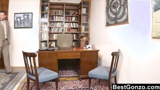 Miranda and Morgan team up on school master's cock