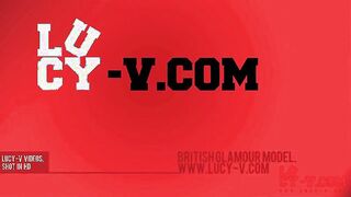 Lucy V strips out her black and white bikini by the pool.