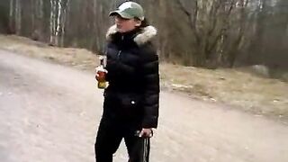 Hot teen slut fucks outside in winter