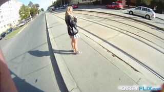 Blonde girl tricked into outdoor sex