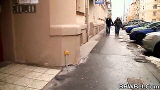 BBW on her back taking dick deep