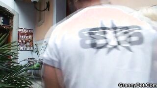 Cumshot on the granny slut