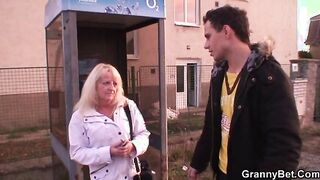 Granny relaxes and takes his big cock