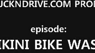 girls in bikini wash motorbike